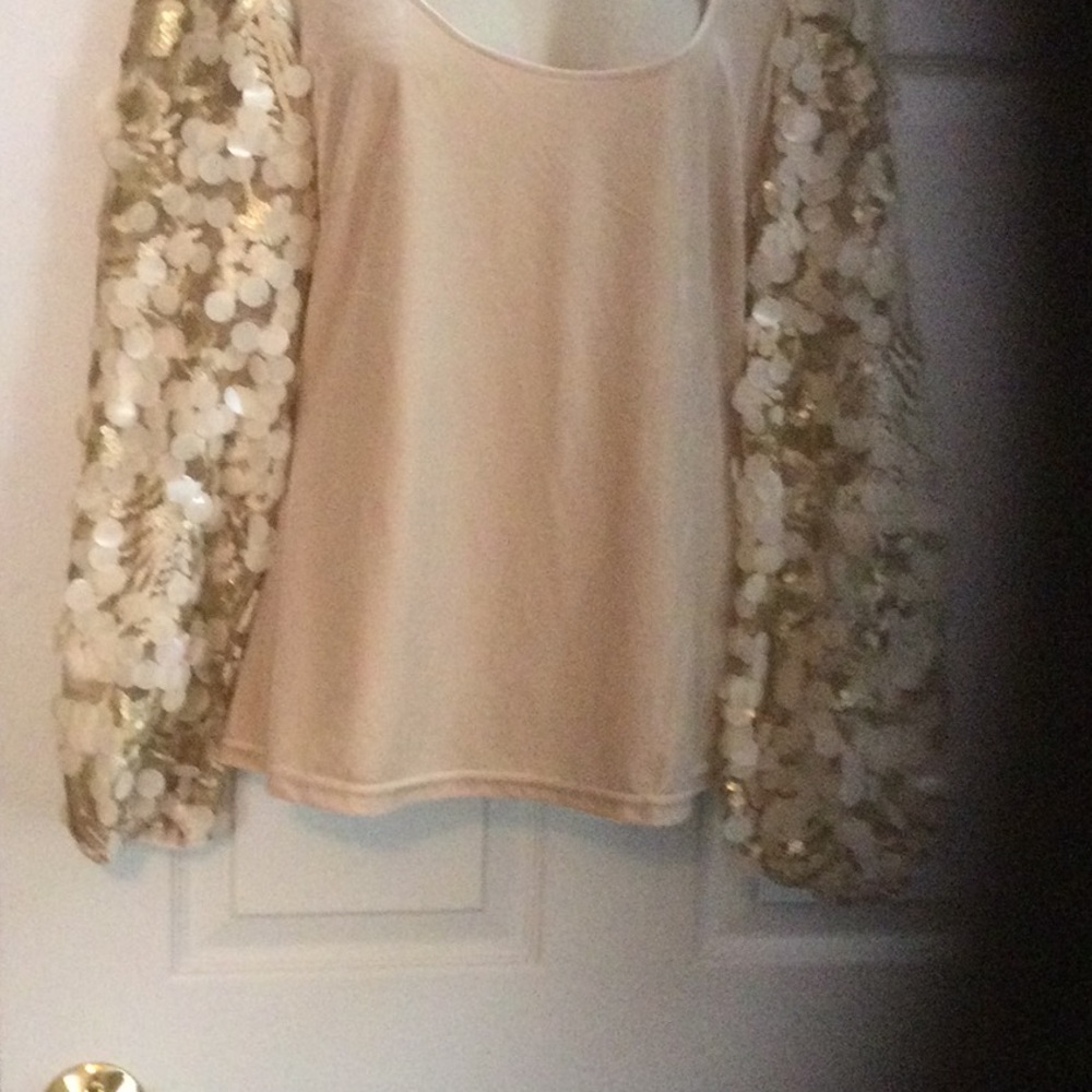 Boston Proper Cream and Gold  Long Sleeve Blouse - Picture 3 of 8